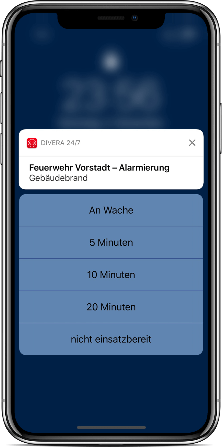Alarmapp iPhone 10 Einsatzrückmeldung