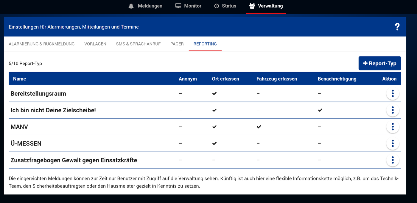 Reporting Eingabemasken